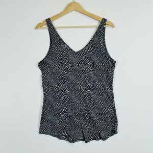 prAna Black White Geometric Burnout Sheer Stretch Tank Top Shirt Womens Sz Small